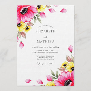 Convites Casamento Floral Caprichoso Fúcsia