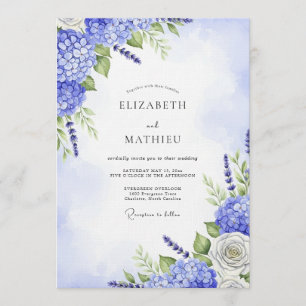 Convites Casamento Floral Caprichoso Hortênsia Azul