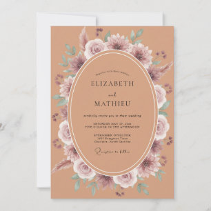 Convites Casamento Floral Caprichoso Terracota Bege