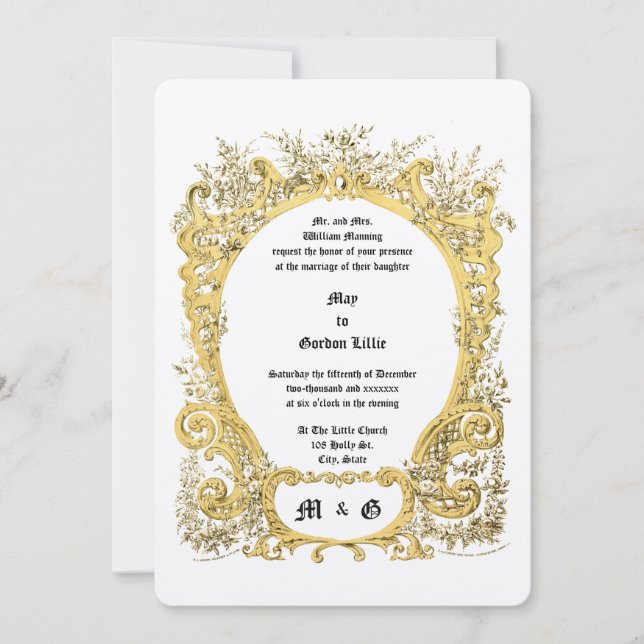 Convites Casamento Floral Cartouche do Ornamentado Era Vito (Frente)