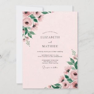Convites Casamento Floral Cativante Rosa Bege
