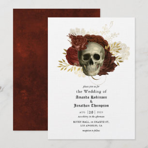 Convites Casamento Floral Caveira Grunge Gótico