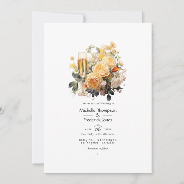 Convites Casamento Floral Champagne (Frente)