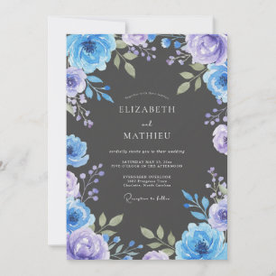 Convites Casamento Floral Charcoal Periwinkle
