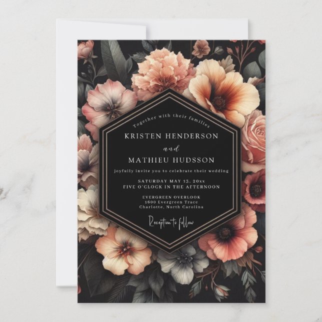 Convites Casamento Floral Chiaroscuro Rosado (Frente)