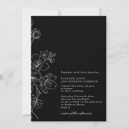 Convites Casamento Floral Chic Black & White Blossom