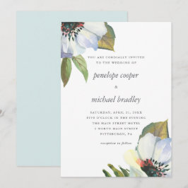 Convites Casamento Floral Chic Blue Watercolor