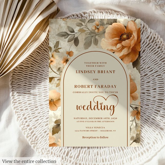 Convites Casamento Floral Chic Boho Terracota Marfim Sage  (Chic Boho Terra Cotta Ivory Sage Floral Wedding Invitation)