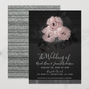 Convites Casamento Floral Chic Glam Moderno Rosa e Preto