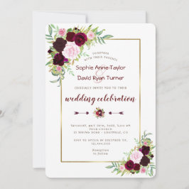 Convites Casamento Floral Chic Royal Burgundy Marsala
