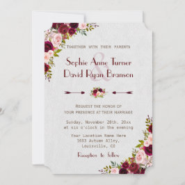 Convites Casamento Floral Chic Rustic Burgundy Marsala