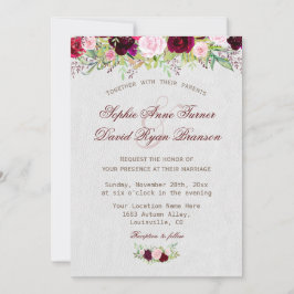 Convites Casamento Floral Chic Rustic Burgundy Marsala