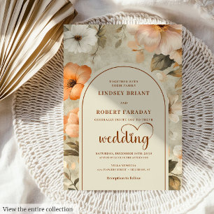 Convites Casamento Floral Chic Rústico Boho Cobre Bege Oliv