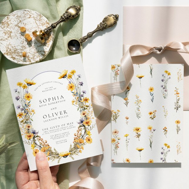 Convites Casamento Floral Chic Sunny Wildflower (Criador carregado)
