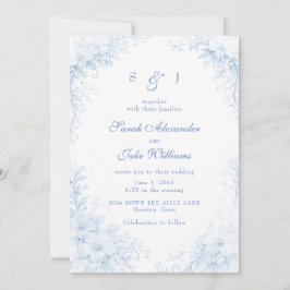 Convites Casamento Floral Chinoiserie Azul