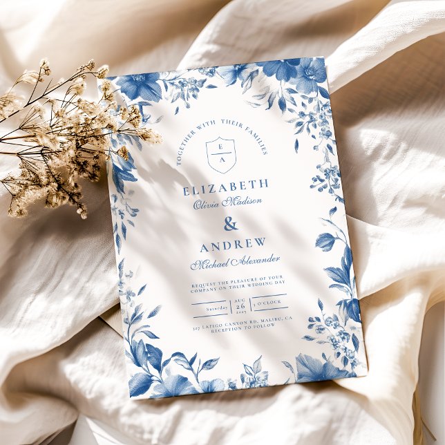 Convites Casamento Floral Chinoiserie French Blue Victorian (Criador carregado)