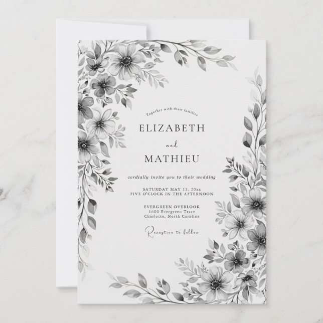 Convites Casamento Floral Cinza (Frente)