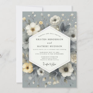 Convites Casamento Floral Cinza Ardósia