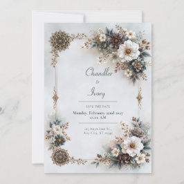 Convites Casamento Floral Cinza Azul