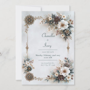 Convites Casamento Floral Cinza Azul