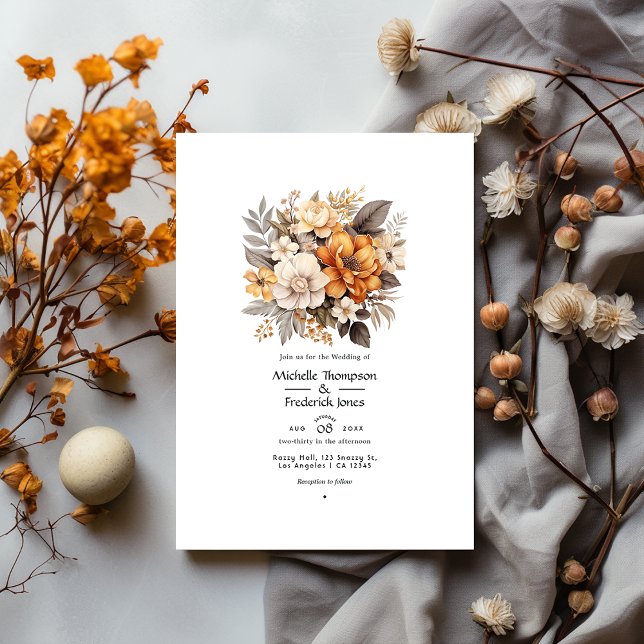 Convites Casamento Floral Cinza e Marrom (Criador carregado)