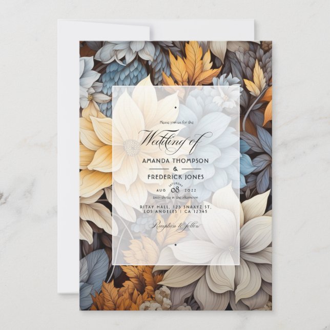 Convites Casamento Floral Cinza e Marrom (Frente)