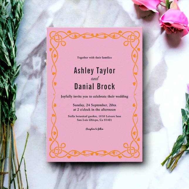 Convites Casamento Floral Cinza Rosa-Rosa-Esbranquiçado Ele (Criador carregado)