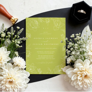 Convites Casamento Floral Cítrico Verde Jardim Elegante Des