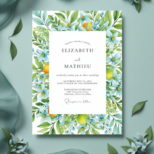 Convites Casamento Floral Citrino Azul Caprichoso