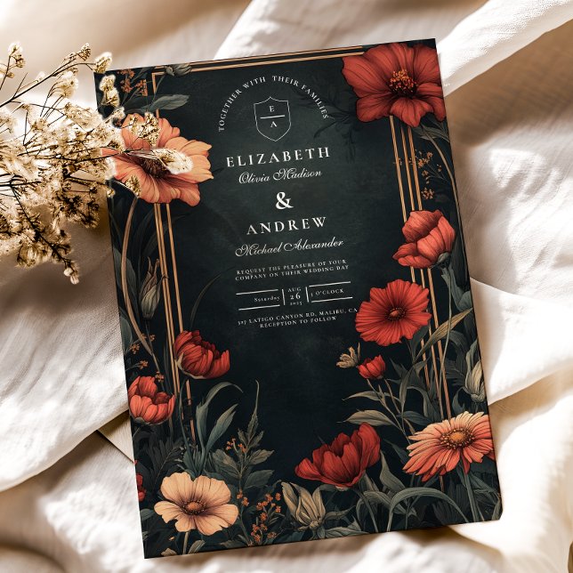Convites Casamento Floral Clássico Art Nouveau (Criador carregado)