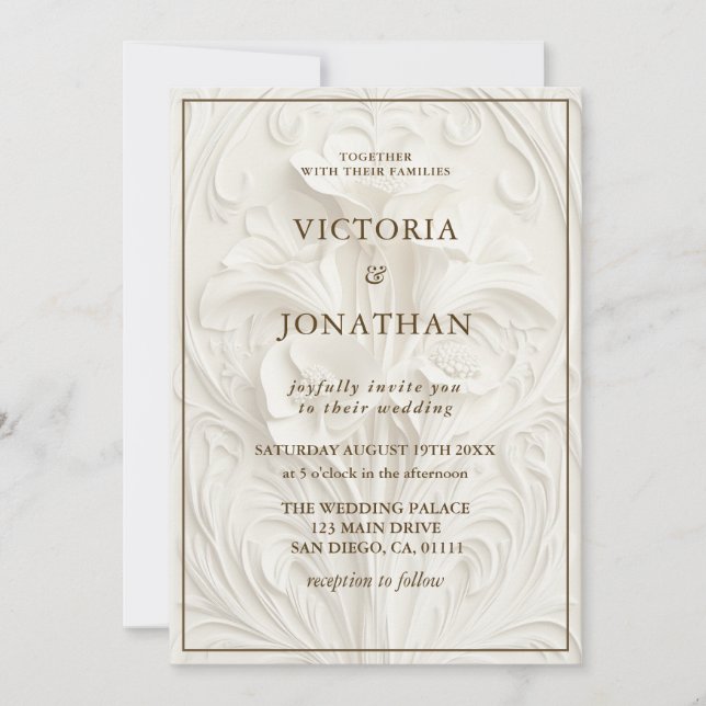 Convites Casamento Floral Clássico Art Nouveau (Frente)