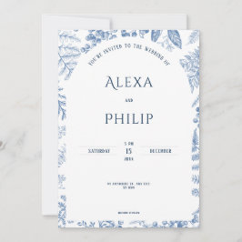 Convites Casamento Floral Clássico Branco Azul Moderno