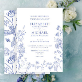 Convites Casamento Floral Clássico Chinoiserie Azul Vitoria