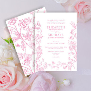 Convites Casamento Floral Clássico Chinoiserie Rosa