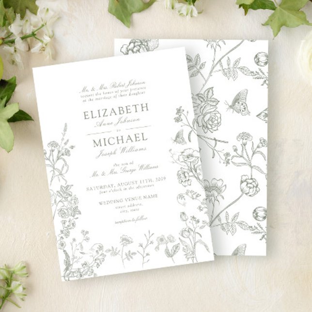 Convites Casamento Floral Clássico Chinoiserie Victoriana (Criador carregado)