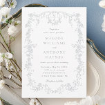 Convites Casamento Floral Clássico da Cinza Vitoriana Franc<br><div class="desc">O convite floral de cinzas Elegante com uma crista floral e monogramas nas costas. Para uma personalização mais avançada deste design,  clique no BOTÃO DE FERRAMENTAS DESIGN acima!</div>
