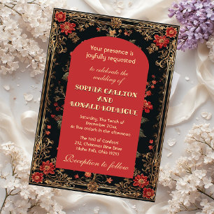 Convites Casamento Floral Clássico de Natal Vermelho Chinoi