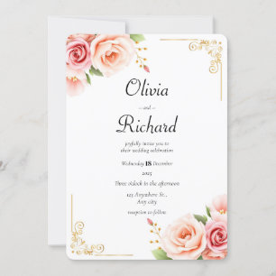Convites Casamento Floral Clássico de Peony Rosa