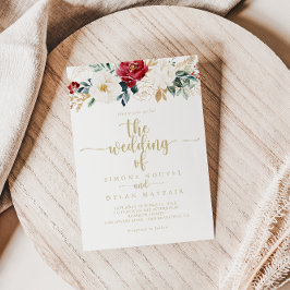 Convites Casamento Floral Clássico Dourado Burgundy de