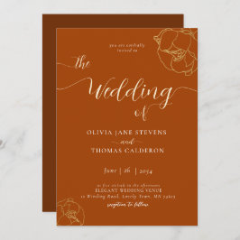 Convites Casamento Floral Clássico Elegante Rust Brown