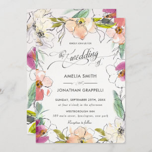 Convites Casamento Floral Clássico Moderno Elegante De Aqua