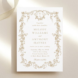 Convites Casamento Floral Clássico Vitoriano Francês Dourad