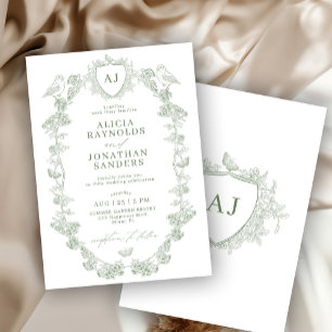 Convites Casamento floral clássico vitoriano francês em ver