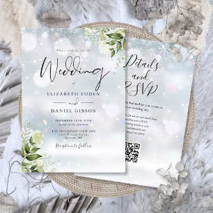 Convites Casamento Floral Código QR de Vegetação de Inverno