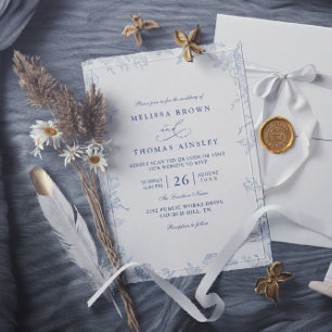Convites Casamento Floral Código QR Elegância Moderna Vinta
