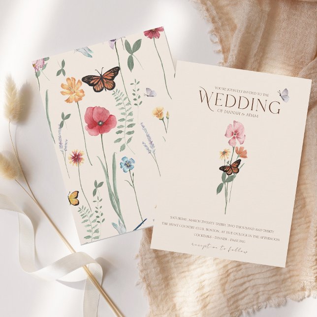 Convites Casamento Floral Colorida Simples (Simple Colorful Wildflower Floral Wedding Invitation)
