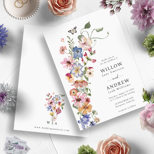 Convites Casamento Floral Colorido (Watercolor Colorful Wildflower Wedding Invitation by Painted Paperie)