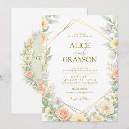 Convites Casamento Floral Colorido Boho de Primavera em Aqu