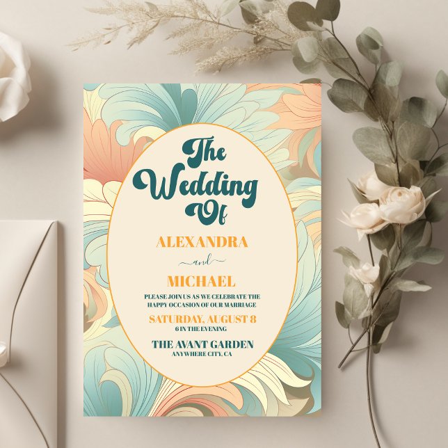 Convites Casamento Floral Colorido Boho Retro Moderno (Criador carregado)