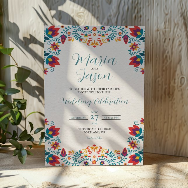 Convites Casamento Floral Colorido Colorido Fiesta Mexicano (Mexican Fiesta Elegant Colorful Floral Wedding Invitation)
